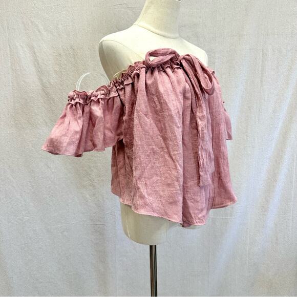 MISA Los Angeles Anouk Short Sleeve Off the Shoulder tie Top Small cottagecore - Picture 4 of 16
